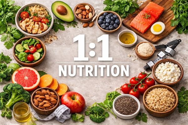 health foods in bowls creating circle 1:! nutrition support